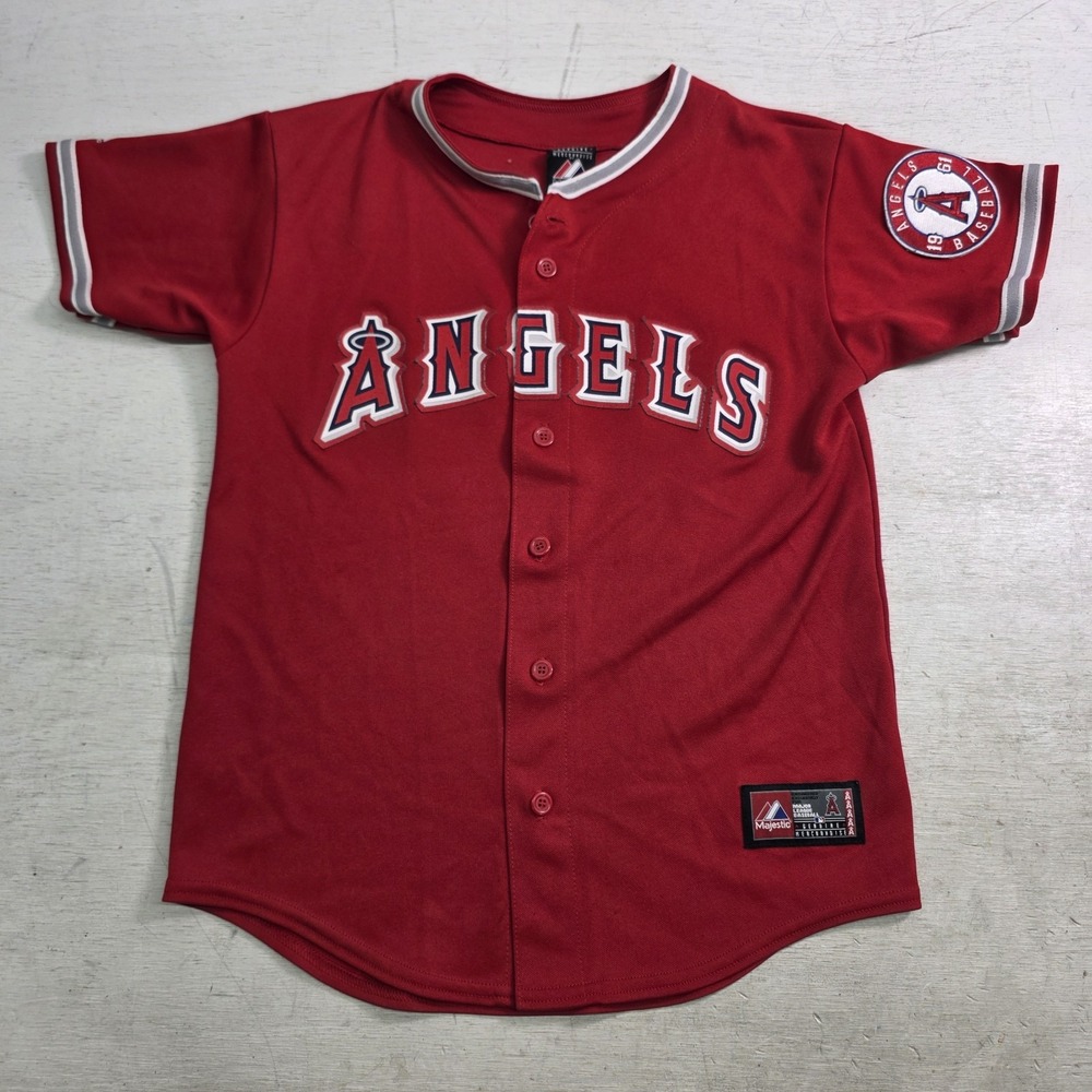Majestic Mike Trout #27 Los Angeles Angels Jersey Youth Large Red Button Up MLB